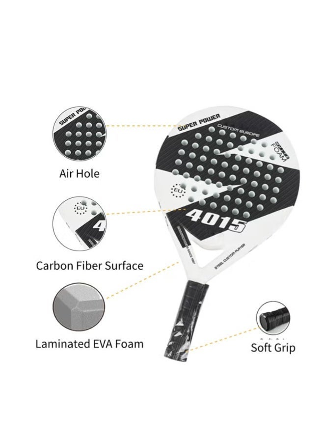 Beach tennis racket, unisex, carbon fiber head with EVA memory foam core, high ball control, includes racket cover, white version. - Image 4